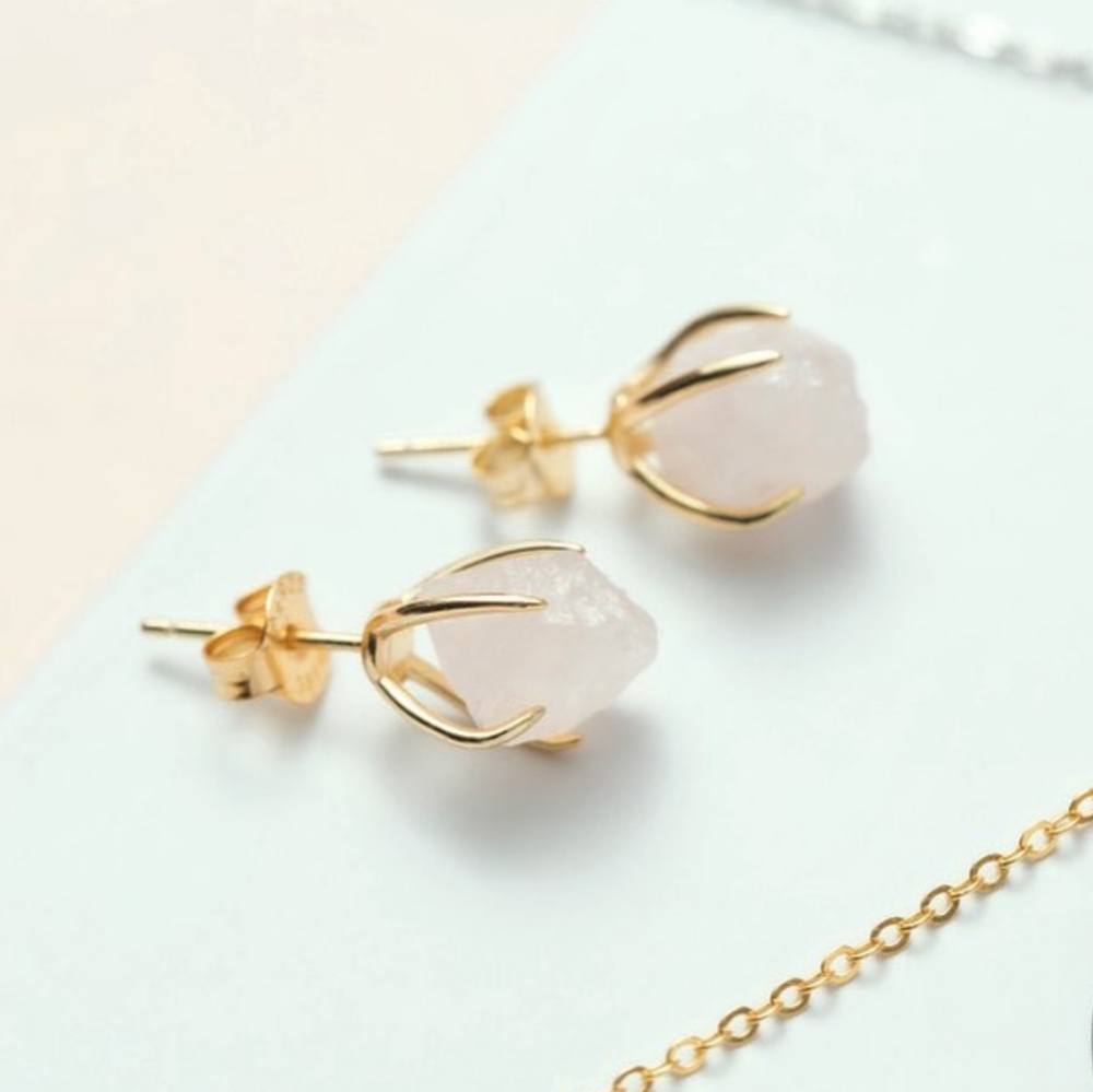 Xio Gold Vermeil Rose Quartz Stud Earrings